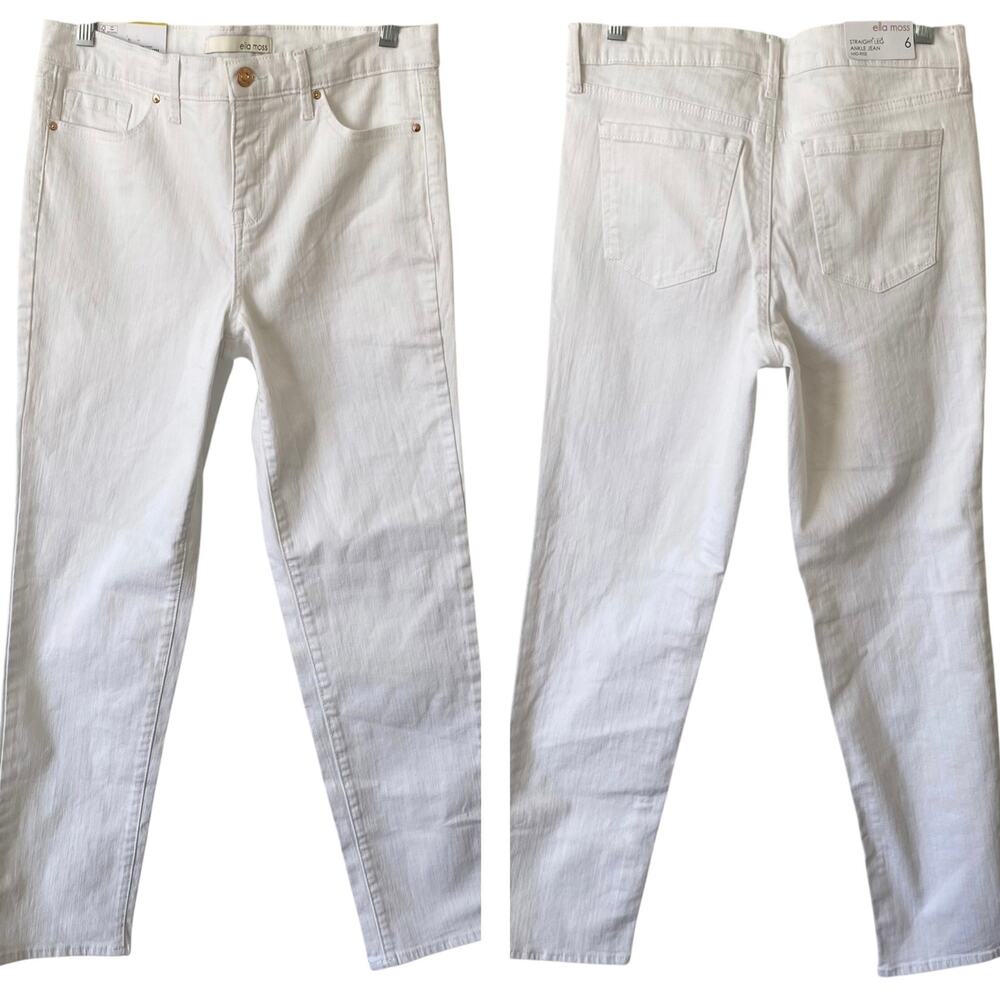 NEW ELLA MOSS Straight Leg Mid-Rise Ankle Jean Size 6 White Stretch Classic